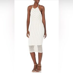 Guess White and Tan Crochet Tie Up Halter Dress Backless Summer Vacation Travel